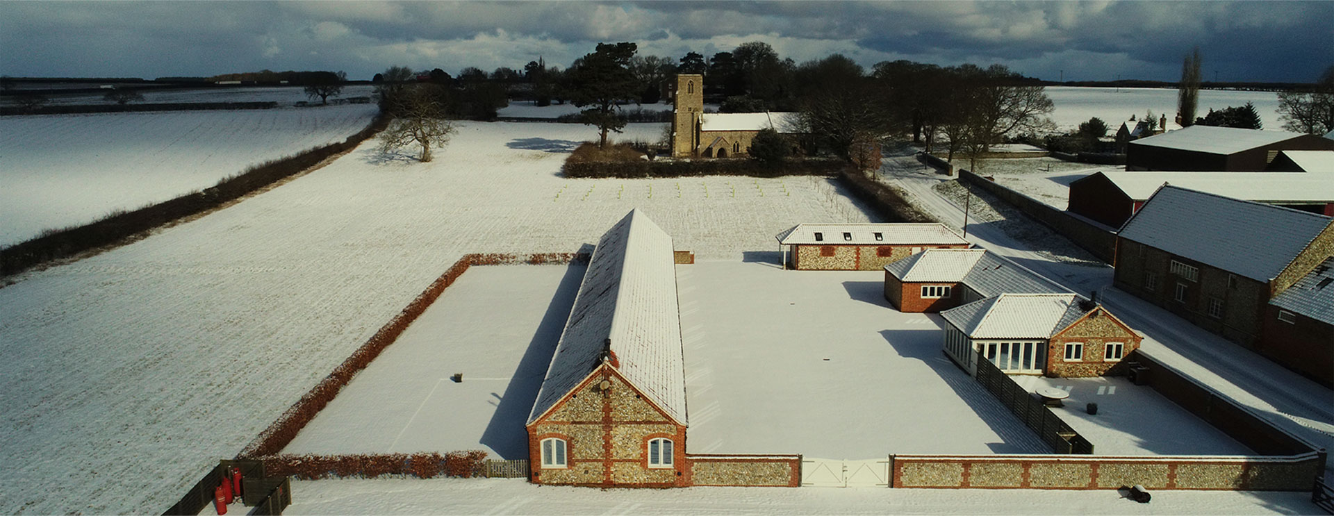 Brazenhall Barns Areal view winter - slider